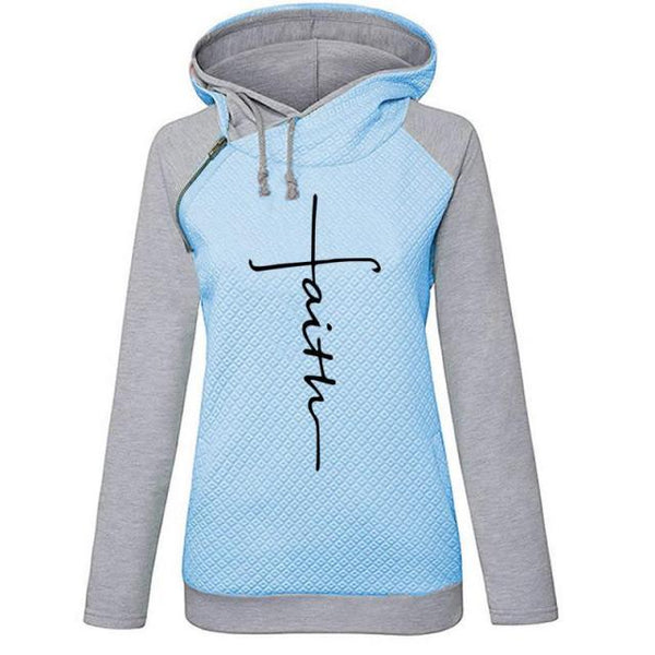 Autumn Winter Patchwork Hoodies Sweatshirts Women Faith Cross Embroidered Long Sleeve Sweatshirts Female Warm Pullover Tops