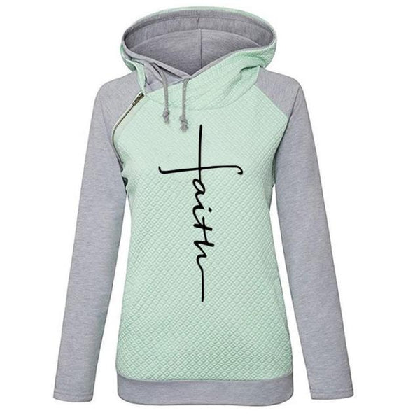 Autumn Winter Patchwork Hoodies Sweatshirts Women Faith Cross Embroidered Long Sleeve Sweatshirts Female Warm Pullover Tops