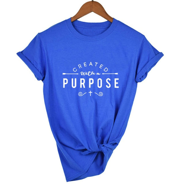 Created with A Purpose Cross T Shirts Casual Women Christian Faith Tee Shirt Femme Tumblr Grunge Short Sleeve Top Drop Shipping