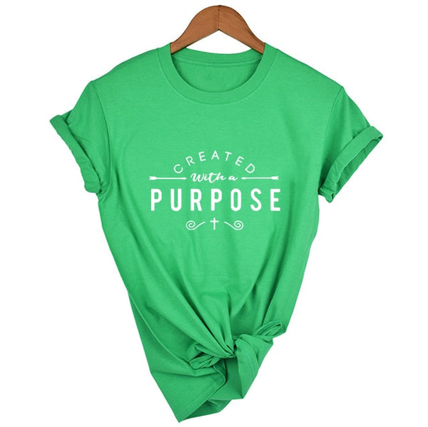 Created with A Purpose Cross T Shirts Casual Women Christian Faith Tee Shirt Femme Tumblr Grunge Short Sleeve Top Drop Shipping