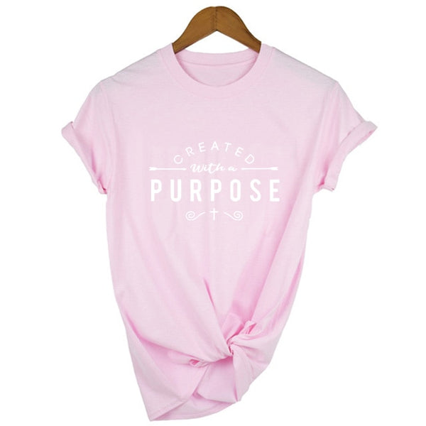 Created with A Purpose Cross T Shirts Casual Women Christian Faith Tee Shirt Femme Tumblr Grunge Short Sleeve Top Drop Shipping