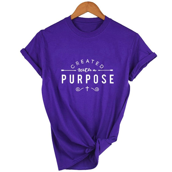 Created with A Purpose Cross T Shirts Casual Women Christian Faith Tee Shirt Femme Tumblr Grunge Short Sleeve Top Drop Shipping