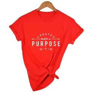 Created with A Purpose Cross T Shirts Casual Women Christian Faith Tee Shirt Femme Tumblr Grunge Short Sleeve Top Drop Shipping