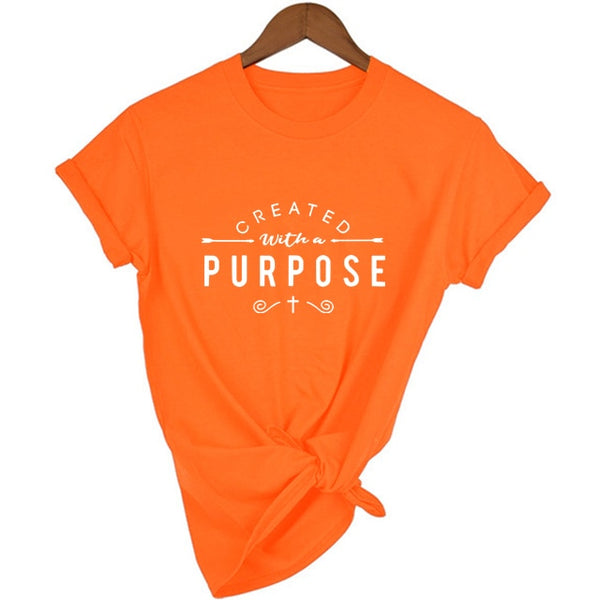 Created with A Purpose Cross T Shirts Casual Women Christian Faith Tee Shirt Femme Tumblr Grunge Short Sleeve Top Drop Shipping