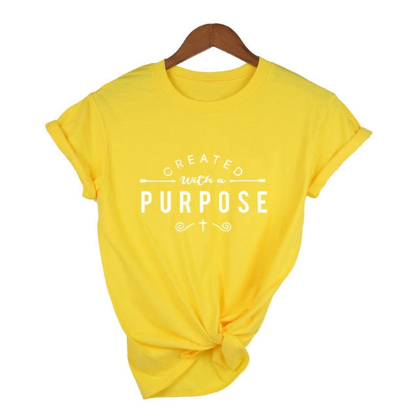 Created with A Purpose Cross T Shirts Casual Women Christian Faith Tee Shirt Femme Tumblr Grunge Short Sleeve Top Drop Shipping