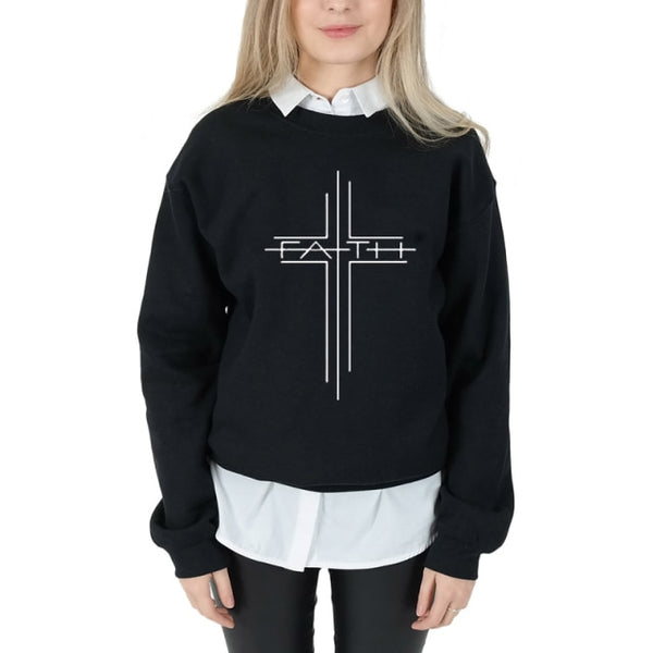 Women Causal Christian O Neck Pullover Hoodie Spring Autumn Woman Clothes Jumper Top Faith Cross Graphic Sweatshirt