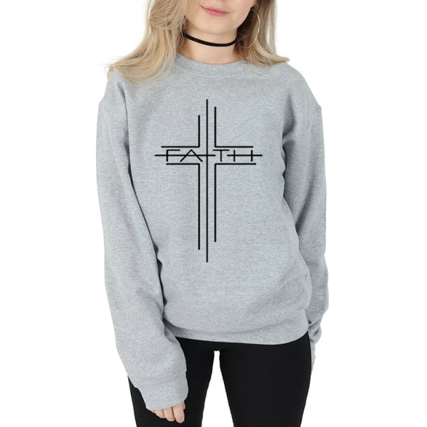 Women Causal Christian O Neck Pullover Hoodie Spring Autumn Woman Clothes Jumper Top Faith Cross Graphic Sweatshirt