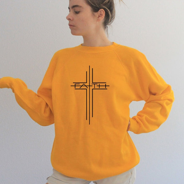 Women Causal Christian O Neck Pullover Hoodie Spring Autumn Woman Clothes Jumper Top Faith Cross Graphic Sweatshirt