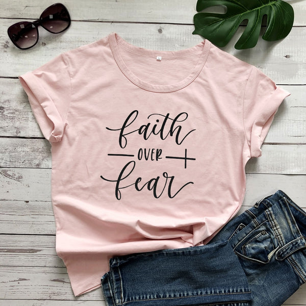 Faith Over Fear T-shirt Women Fashion Inspired Religious Christian Church Tops Tees Casual Summer Graphic Tumblr Tshirt Outfit