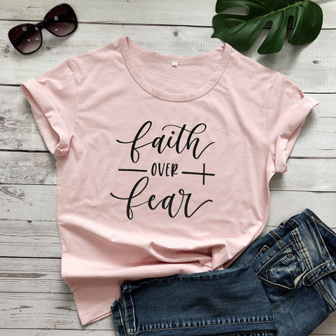 Faith Over Fear T-shirt Women Fashion Inspired Religious Christian Church Tops Tees Casual Summer Graphic Tumblr Tshirt Outfit