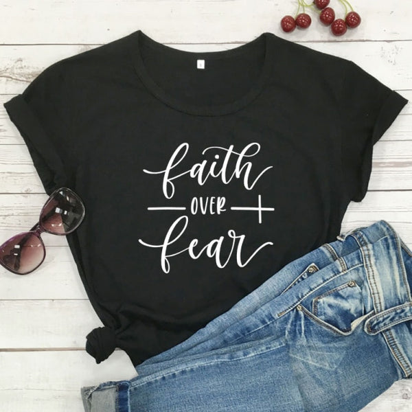 Faith Over Fear T-shirt Women Fashion Inspired Religious Christian Church Tops Tees Casual Summer Graphic Tumblr Tshirt Outfit