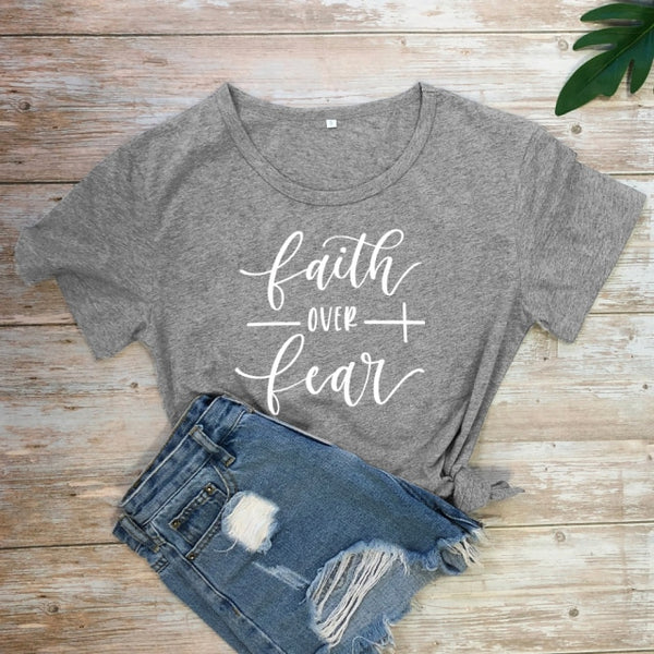 Faith Over Fear T-shirt Women Fashion Inspired Religious Christian Church Tops Tees Casual Summer Graphic Tumblr Tshirt Outfit