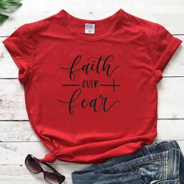 Faith Over Fear T-shirt Women Fashion Inspired Religious Christian Church Tops Tees Casual Summer Graphic Tumblr Tshirt Outfit