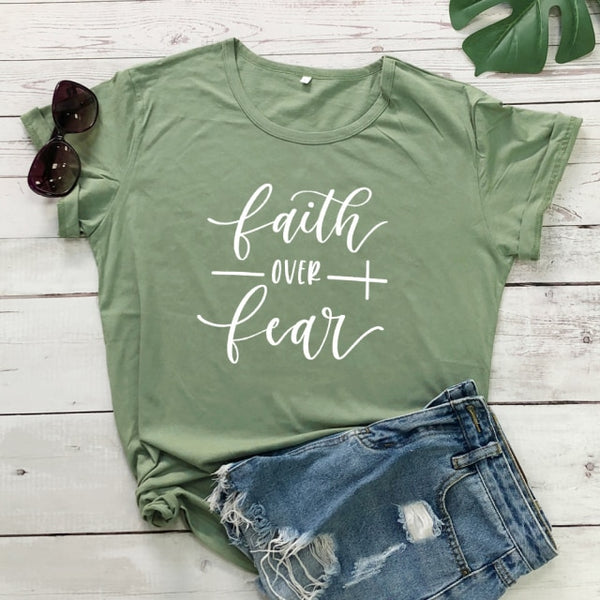 Faith Over Fear T-shirt Women Fashion Inspired Religious Christian Church Tops Tees Casual Summer Graphic Tumblr Tshirt Outfit