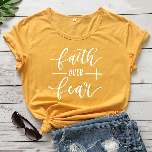 Faith Over Fear T-shirt Women Fashion Inspired Religious Christian Church Tops Tees Casual Summer Graphic Tumblr Tshirt Outfit