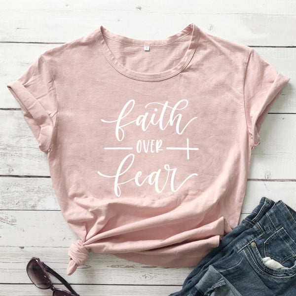 Faith Over Fear T-shirt Women Fashion Inspired Religious Christian Church Tops Tees Casual Summer Graphic Tumblr Tshirt Outfit