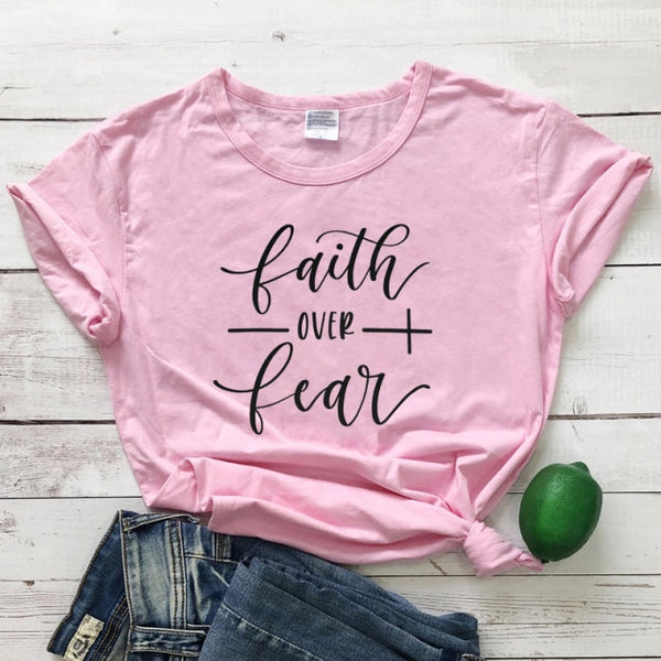 Faith Over Fear T-shirt Women Fashion Inspired Religious Christian Church Tops Tees Casual Summer Graphic Tumblr Tshirt Outfit