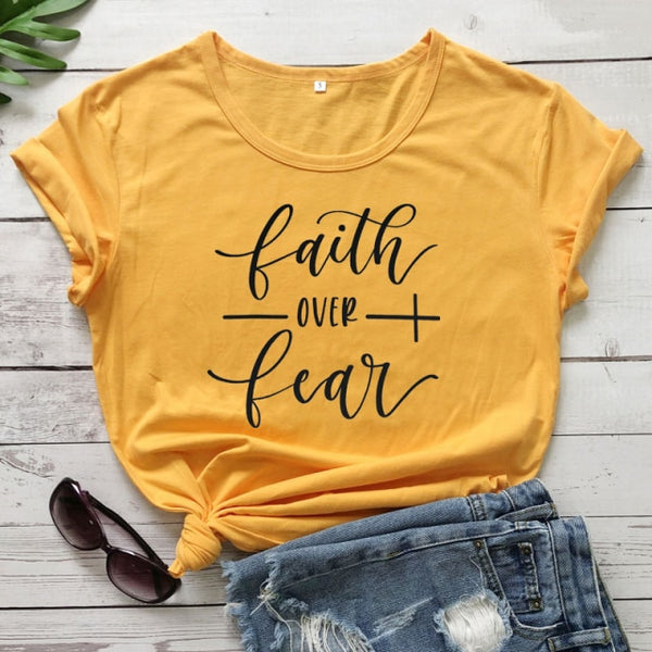 Faith Over Fear T-shirt Women Fashion Inspired Religious Christian Church Tops Tees Casual Summer Graphic Tumblr Tshirt Outfit