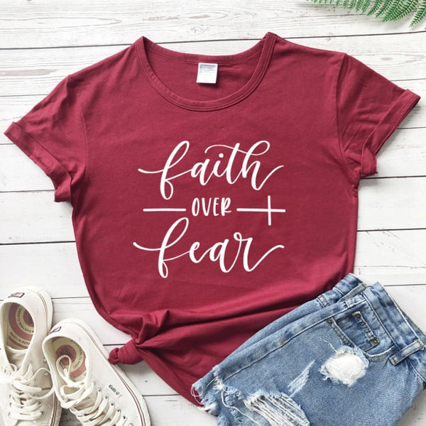 Faith Over Fear T-shirt Women Fashion Inspired Religious Christian Church Tops Tees Casual Summer Graphic Tumblr Tshirt Outfit