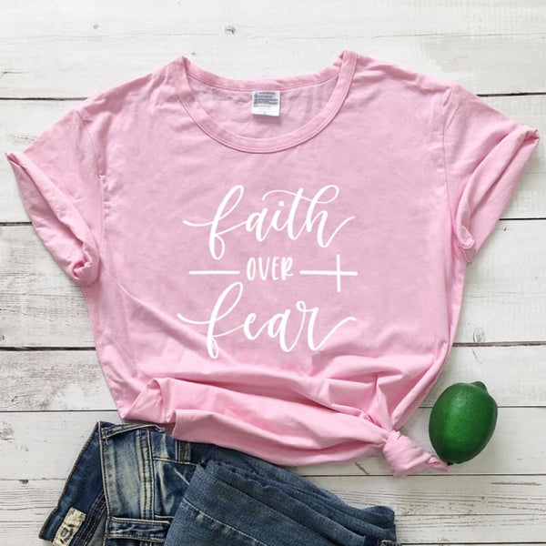 Faith Over Fear T-shirt Women Fashion Inspired Religious Christian Church Tops Tees Casual Summer Graphic Tumblr Tshirt Outfit