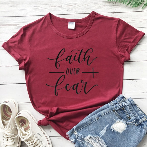 Faith Over Fear T-shirt Women Fashion Inspired Religious Christian Church Tops Tees Casual Summer Graphic Tumblr Tshirt Outfit