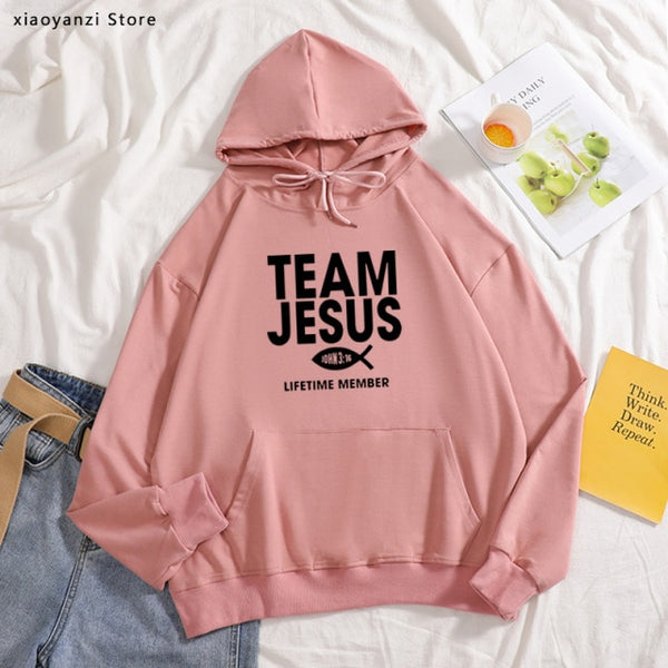 Team Jesus women hoodies Fish Print Life Time Member Creative Design Faith Element sportswear pullovers Cotton sweatshirts