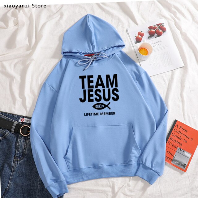 Team Jesus women hoodies Fish Print Life Time Member Creative Design Faith Element sportswear pullovers Cotton sweatshirts