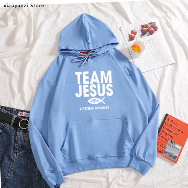 Team Jesus women hoodies Fish Print Life Time Member Creative Design Faith Element sportswear pullovers Cotton sweatshirts