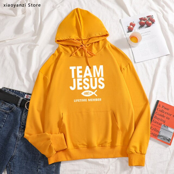 Team Jesus women hoodies Fish Print Life Time Member Creative Design Faith Element sportswear pullovers Cotton sweatshirts