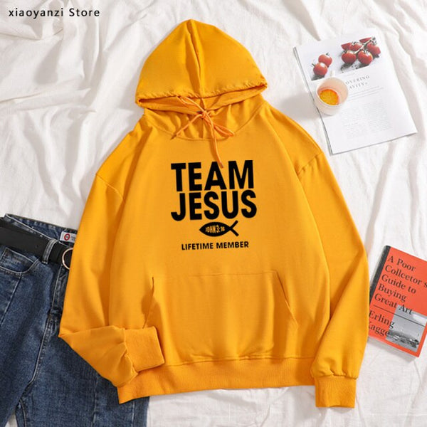 Team Jesus women hoodies Fish Print Life Time Member Creative Design Faith Element sportswear pullovers Cotton sweatshirts