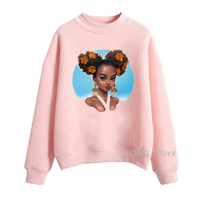 Melanin Poppin pink hoodies women clothing Beautiful black girl print sweatshirt women sweat femme sudadera mujer 2019 tops