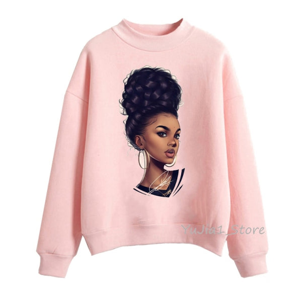 Melanin Poppin pink hoodies women clothing Beautiful black girl print sweatshirt women sweat femme sudadera mujer 2019 tops