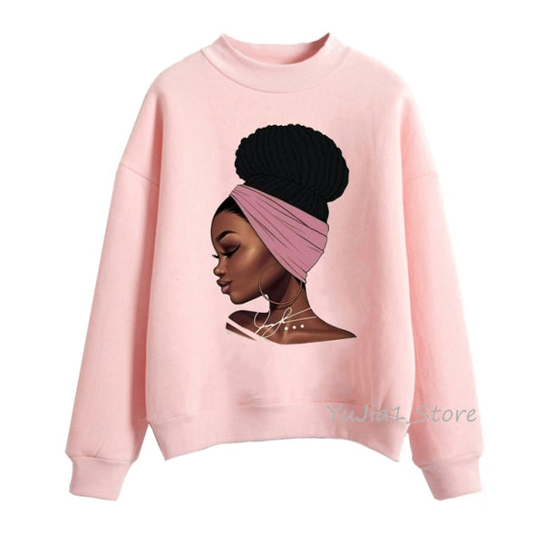 Melanin Poppin pink hoodies women clothing Beautiful black girl print sweatshirt women sweat femme sudadera mujer 2019 tops