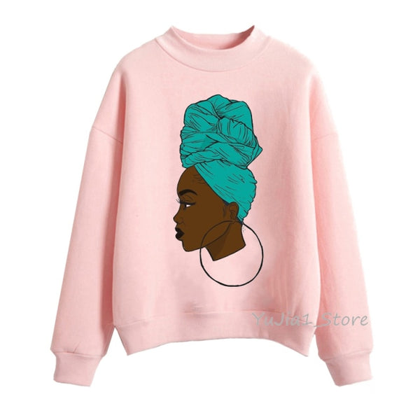 Melanin Poppin pink hoodies women clothing Beautiful black girl print sweatshirt women sweat femme sudadera mujer 2019 tops