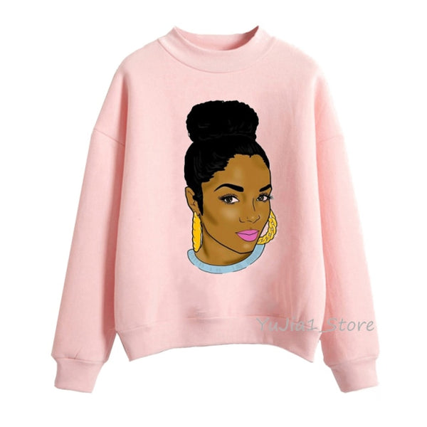 Melanin Poppin pink hoodies women clothing Beautiful black girl print sweatshirt women sweat femme sudadera mujer 2019 tops