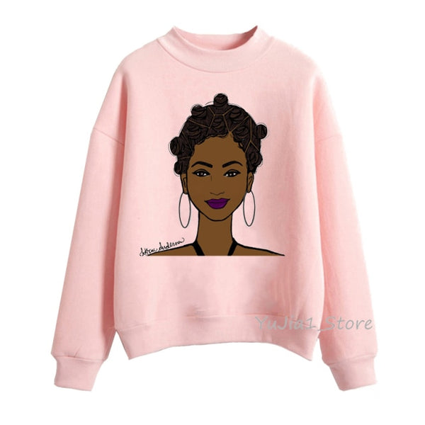 Melanin Poppin pink hoodies women clothing Beautiful black girl print sweatshirt women sweat femme sudadera mujer 2019 tops