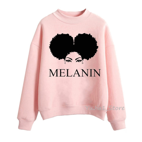 Melanin Poppin pink hoodies women clothing Beautiful black girl print sweatshirt women sweat femme sudadera mujer 2019 tops