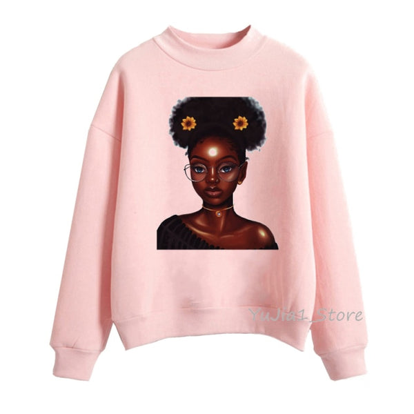 Melanin Poppin pink hoodies women clothing Beautiful black girl print sweatshirt women sweat femme sudadera mujer 2019 tops