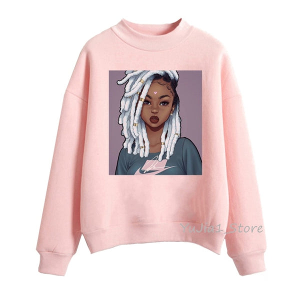 Melanin Poppin pink hoodies women clothing Beautiful black girl print sweatshirt women sweat femme sudadera mujer 2019 tops