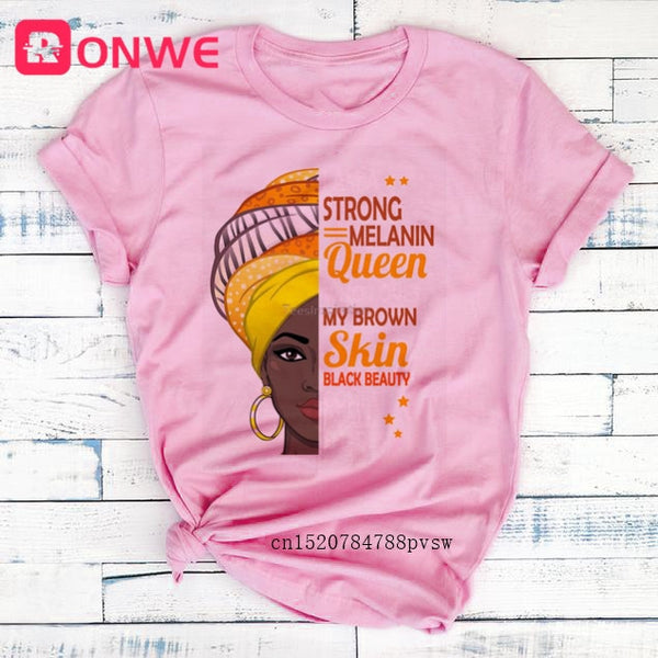 I Am A Strong Melanin Queen t shirt Women Clothes African Black Girl History Month Female T-shirt Melanin Tee Shirt,Drop Ship