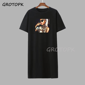 Black Girl Magic Gothic Steetwear T-shirt Dress Summer Fashion Black T-shirt Dress Short Sleeve Harajuku Soft Woman Dress