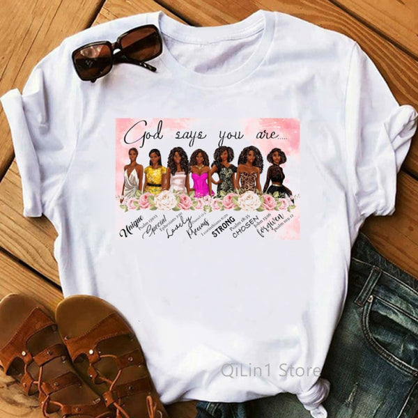 God says you are black girl is beutiful magic t shirt women fashion graphic t shirts black lives matter Juneteenth tshirt tops