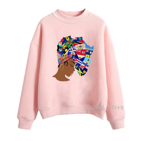 Melanin Poppin pink hoodies women clothing Beautiful black girl print sweatshirt women sweat femme sudadera mujer 2019 tops