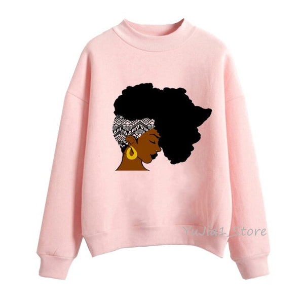 Melanin Poppin pink hoodies women clothing Beautiful black girl print sweatshirt women sweat femme sudadera mujer 2019 tops