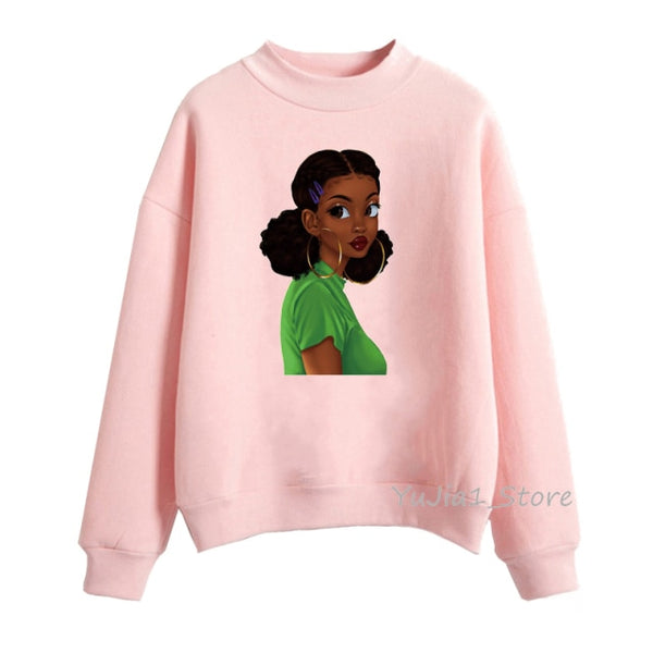 Melanin Poppin pink hoodies women clothing Beautiful black girl print sweatshirt women sweat femme sudadera mujer 2019 tops