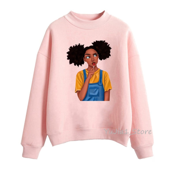 Melanin Poppin pink hoodies women clothing Beautiful black girl print sweatshirt women sweat femme sudadera mujer 2019 tops