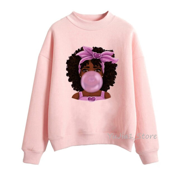 Melanin Poppin pink hoodies women clothing Beautiful black girl print sweatshirt women sweat femme sudadera mujer 2019 tops