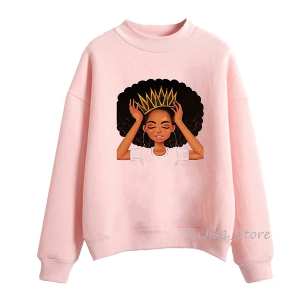 Melanin Poppin pink hoodies women clothing Beautiful black girl print sweatshirt women sweat femme sudadera mujer 2019 tops