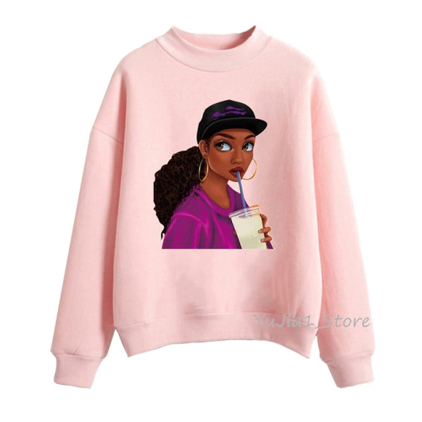 Melanin Poppin pink hoodies women clothing Beautiful black girl print sweatshirt women sweat femme sudadera mujer 2019 tops