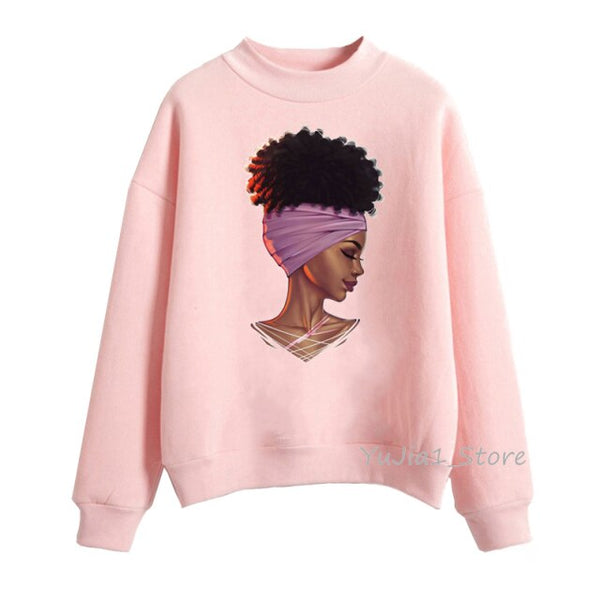 Melanin Poppin pink hoodies women clothing Beautiful black girl print sweatshirt women sweat femme sudadera mujer 2019 tops